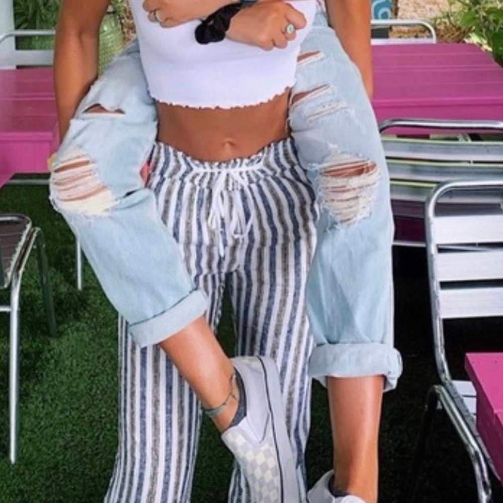 Love Tree Navy and White Striped Pants - Picture 2 of 6